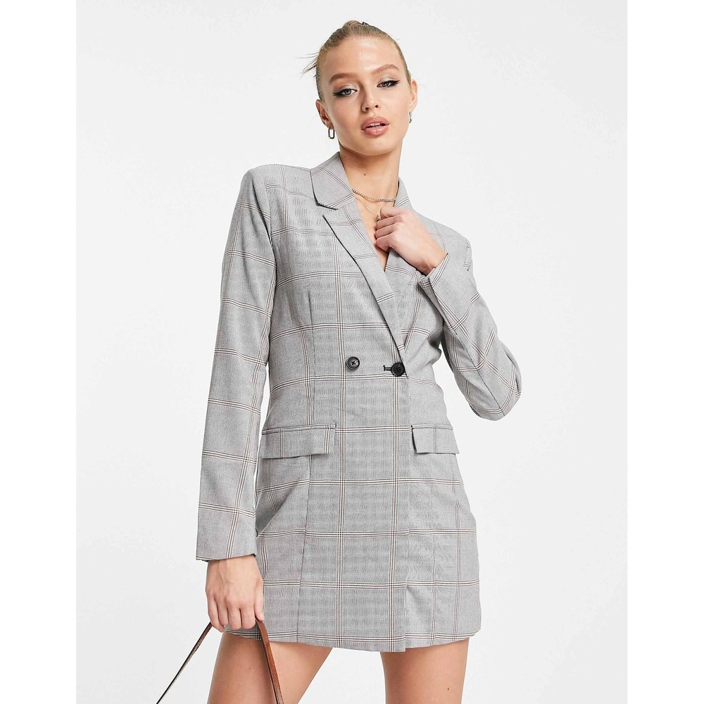 NWT Abercrombie & Fitch Plaid Blazer Dress Sz MT Tailored Gray Double Breasted